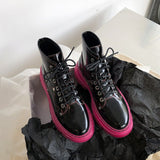 Faux Leather Thick-soled Lace-up Boots in colors
