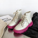 Faux Leather Thick-soled Lace-up Boots in colors