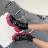 Faux Leather Thick-soled Lace-up Boots in colors