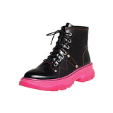 Faux Leather Thick-soled Lace-up Boots in colors