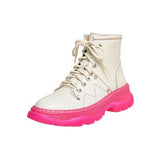 Faux Leather Thick-soled Lace-up Boots in colors