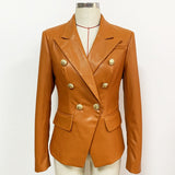 Faux Leather Double-Breasted Blazer