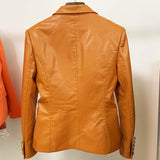 Faux Leather Double-Breasted Blazer