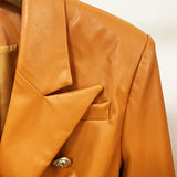 Faux Leather Double-Breasted Blazer