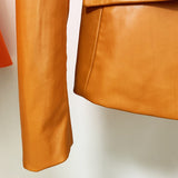 Faux Leather Double-Breasted Blazer