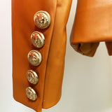 Faux Leather Double-Breasted Blazer