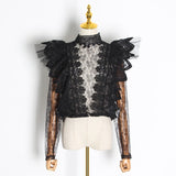 Chic Ruffled Lace Blouse in Colors