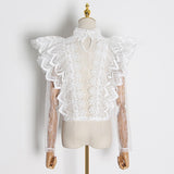 Chic Ruffled Lace Blouse in Colors