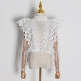 Chic Ruffled Lace Blouse in Colors
