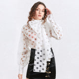 Big Bow Tie Neck Polkadot Blouse in colors