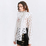 Big Bow Tie Neck Polkadot Blouse in colors