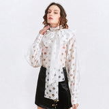 Big Bow Tie Neck Polkadot Blouse in colors