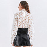 Big Bow Tie Neck Polkadot Blouse in colors