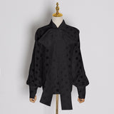 Big Bow Tie Neck Polkadot Blouse in colors