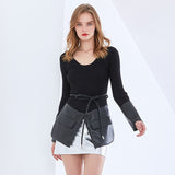 Knit Pullover with Faux Leather Hem