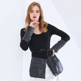 Knit Pullover with Faux Leather Hem