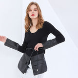Knit Pullover with Faux Leather Hem