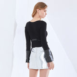 Knit Pullover with Faux Leather Hem