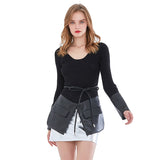 Knit Pullover with Faux Leather Hem