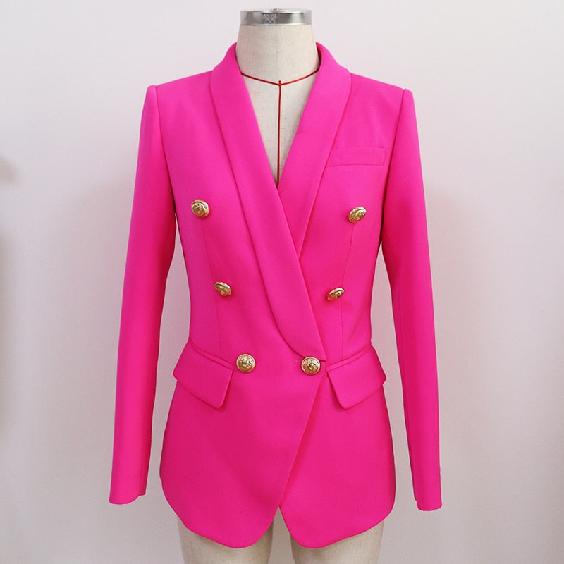 Hot Pink Double-breasted Blazer
