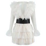 OLIVIA Ruffled Lace Mini Dress in colors