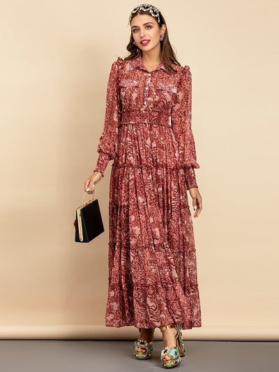 CARRIE Snakeskin Print Tiered Maxi Dress
