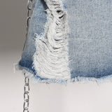 Distressed Denim Shorts with Chain Accent