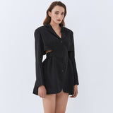 Cut-out Waist Long Blazer