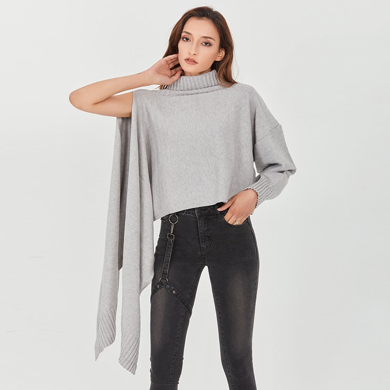 Turtleneck Asymmetric Pullover in colors