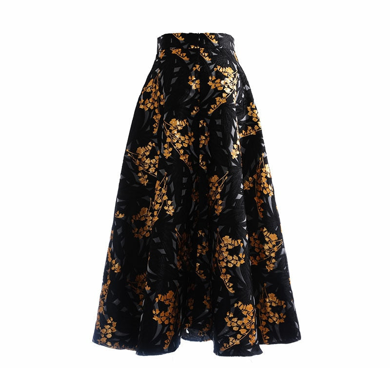 Jacquard Lace Elegant Midi Skirt