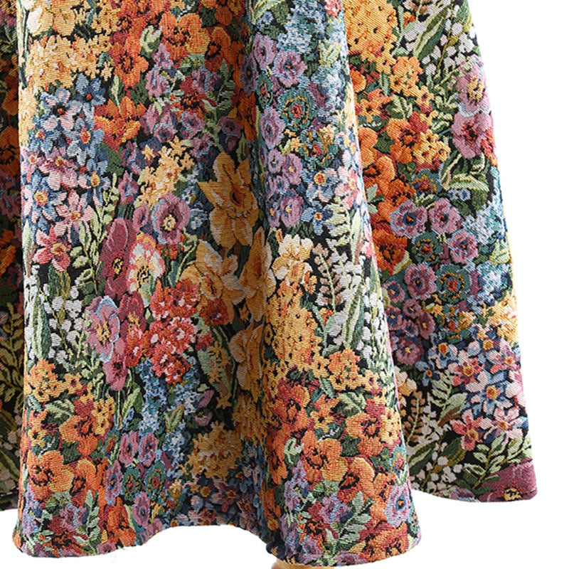 Vintage Floral Jacquard Midi Skirt in colors