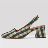 Plaid Square Toe Slingback Sandals in 2 colors
