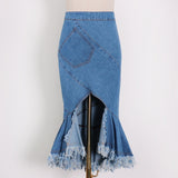 Ruffled Hem Denim Skirt in colors