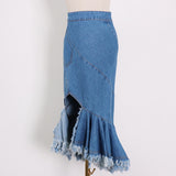 Ruffled Hem Denim Skirt in colors