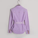 Lavender Belted Denim Jacket