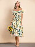 DELIA Floral Print Puff Sleeve Midi Dress