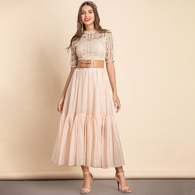 ALLOISA Belted Lace Maxi Dress