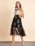 KARA Floral and Lace Midi Dress