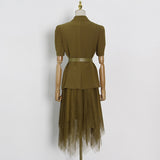 Sash Blazer Top and Mesh Skirt set in colors