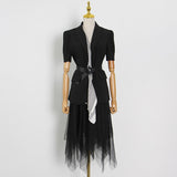 Sash Blazer Top and Mesh Skirt set in colors