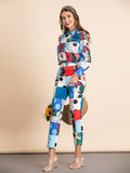 Patchwork Print Blouse and Pant Set