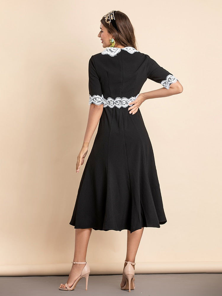 ANNIE Classic Midi Dress with Lace Details