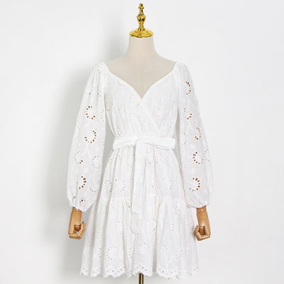 Charming Belted Lace Dress in colors