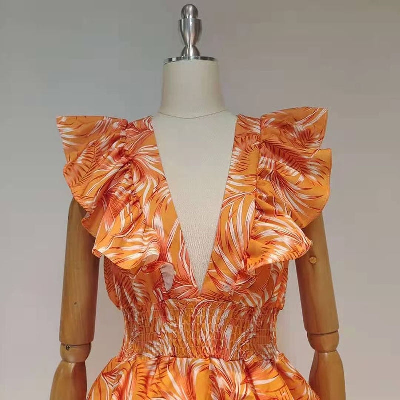 Ruffled Tropical Mini Dress in colors
