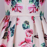 ROSE Print Vintage Midi Dress