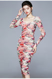 CARA Shirred Bodycon Midi Dress in Pink