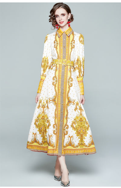 JEREZA Button-down Vintage Print Maxi Dress