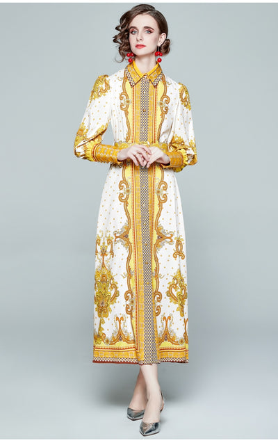 JEREZA Button-down Vintage Print Maxi Dress