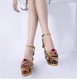 Blooming Goddess Caged Heel Wedge Sandals