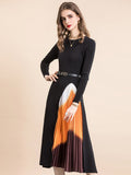 Knit Midi Dress with Gadieted Pleated Skirt Detail